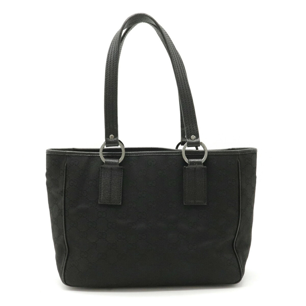 Gucci GG Canvas Tote Bag Shoulder Handbag Leather Black